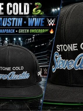 WWE Steve Austin Black Snapback Cap with Green Underbrim